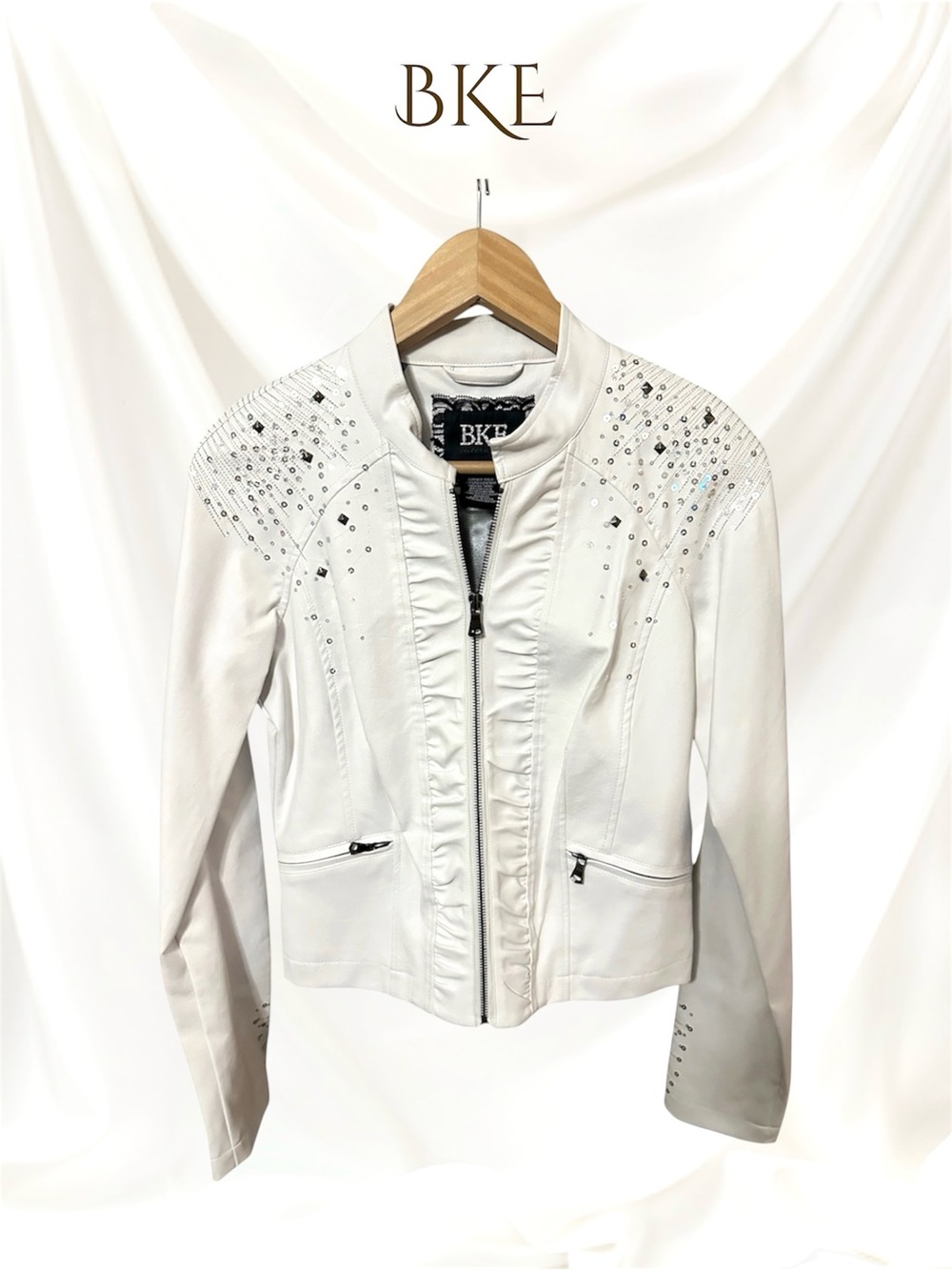 BKE White Studded Faux Leather Moto Jacket-NWOT Size M